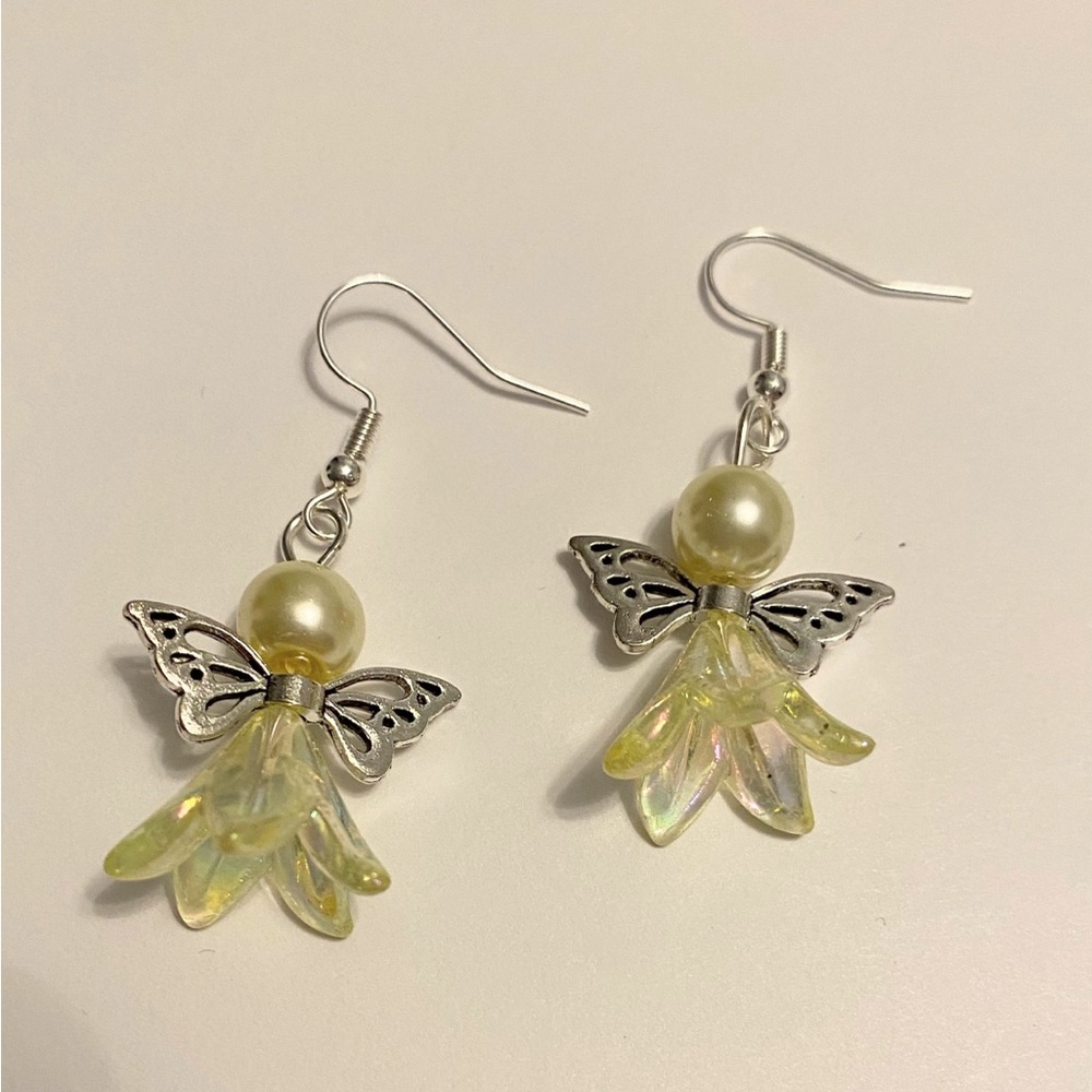 Elegant Silver and Yellow Angel Wing Earrings